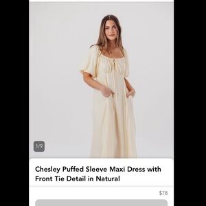 Worth Collective Chesley Puffed Sleeve Maxi Dress with Front Tie in Natural